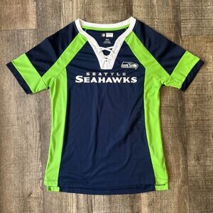 Seattle Seahawks Womens Medium Lace Up Jersey NFL Team Apparel Super Bowl Winner
